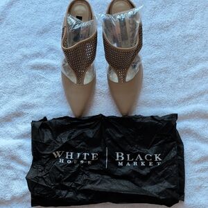 White House Black Market beige leather high-heeled mules (NWOT)